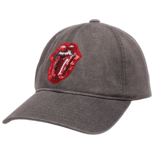 The Rolling Stones Washed Denim Dad Cap with Sequin Tongue Logo