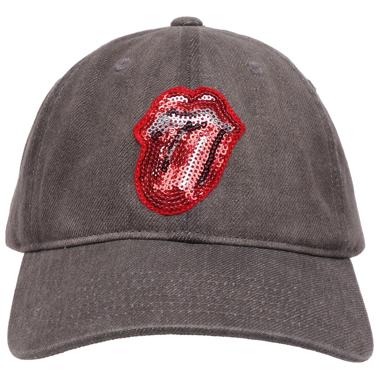 The Rolling Stones Washed Denim Dad Cap with Sequin Tongue Logo