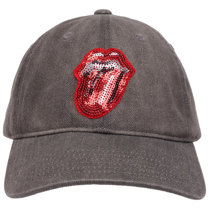 The Rolling Stones Washed Denim Dad Cap with Sequin Tongue Logo