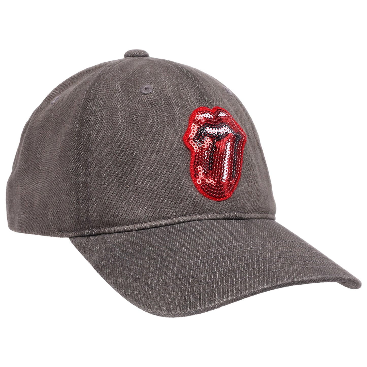 The Rolling Stones Washed Denim Dad Cap with Sequin Tongue Logo