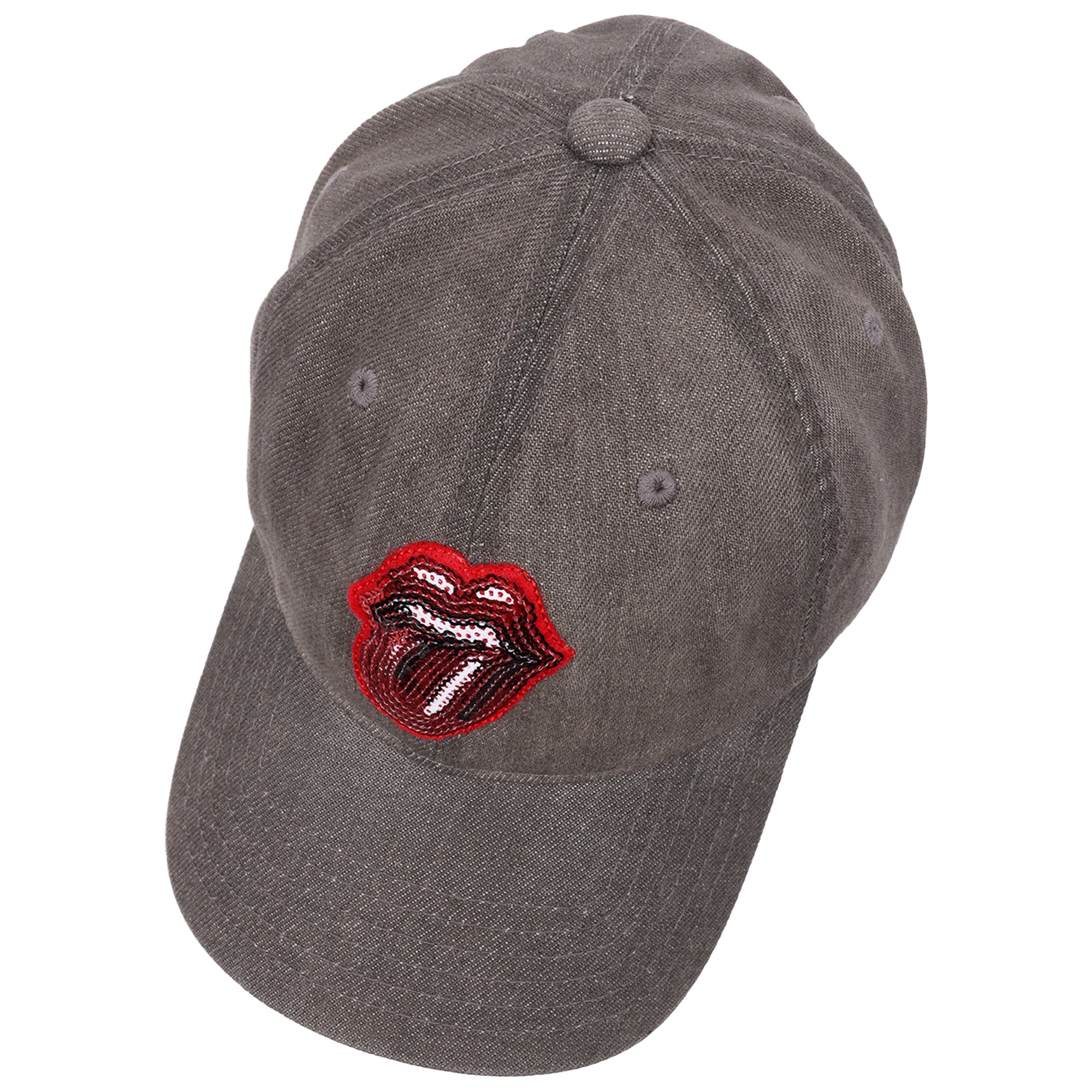 The Rolling Stones Washed Denim Dad Cap with Sequin Tongue Logo