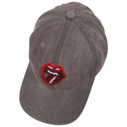 The Rolling Stones Washed Denim Dad Cap with Sequin Tongue Logo