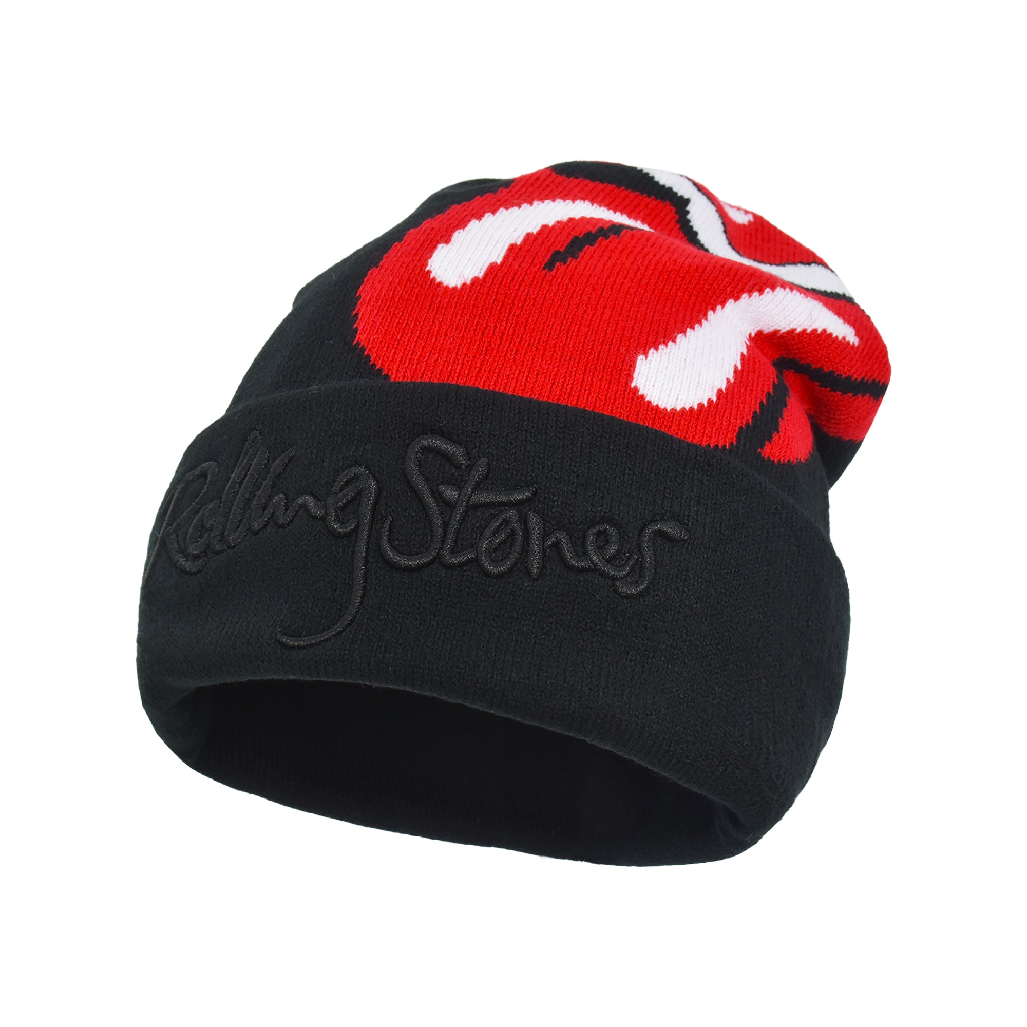 Concept One The Rolling Stones Beanie Hat, Winter Knit Cap with Jacquard Lips Logo and Cuff