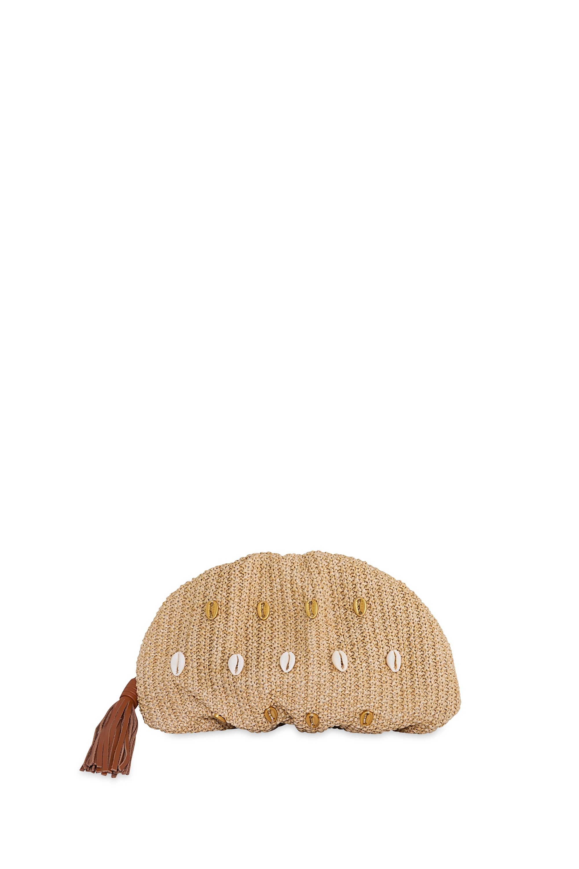 Rebecca Minkoff Shell Embellished Ruched Raffia Clutch Bag
