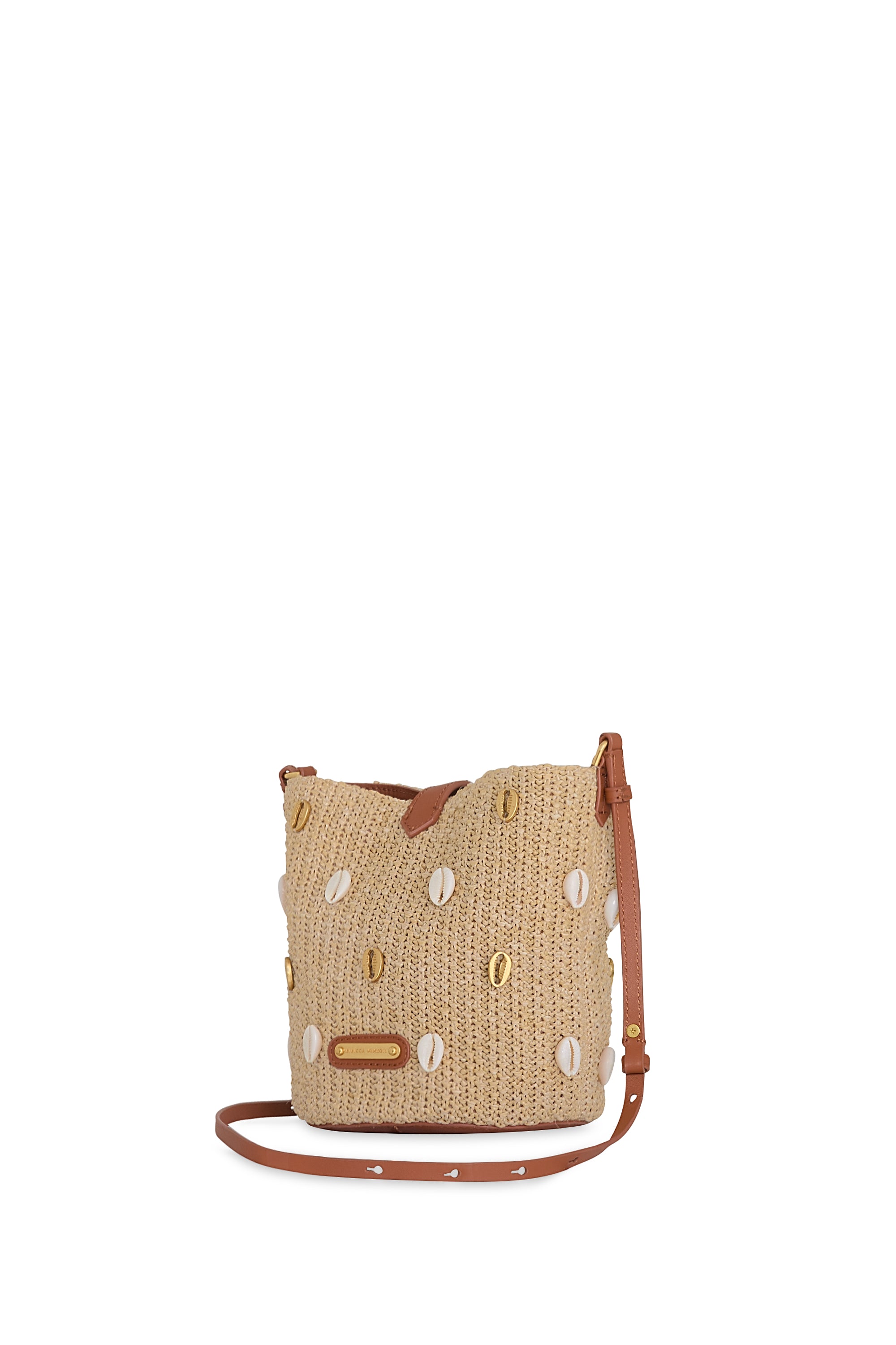 Rebecca Minkoff Megan Small Raffia Bucket Crossbody Bag with Seashell Embellishments