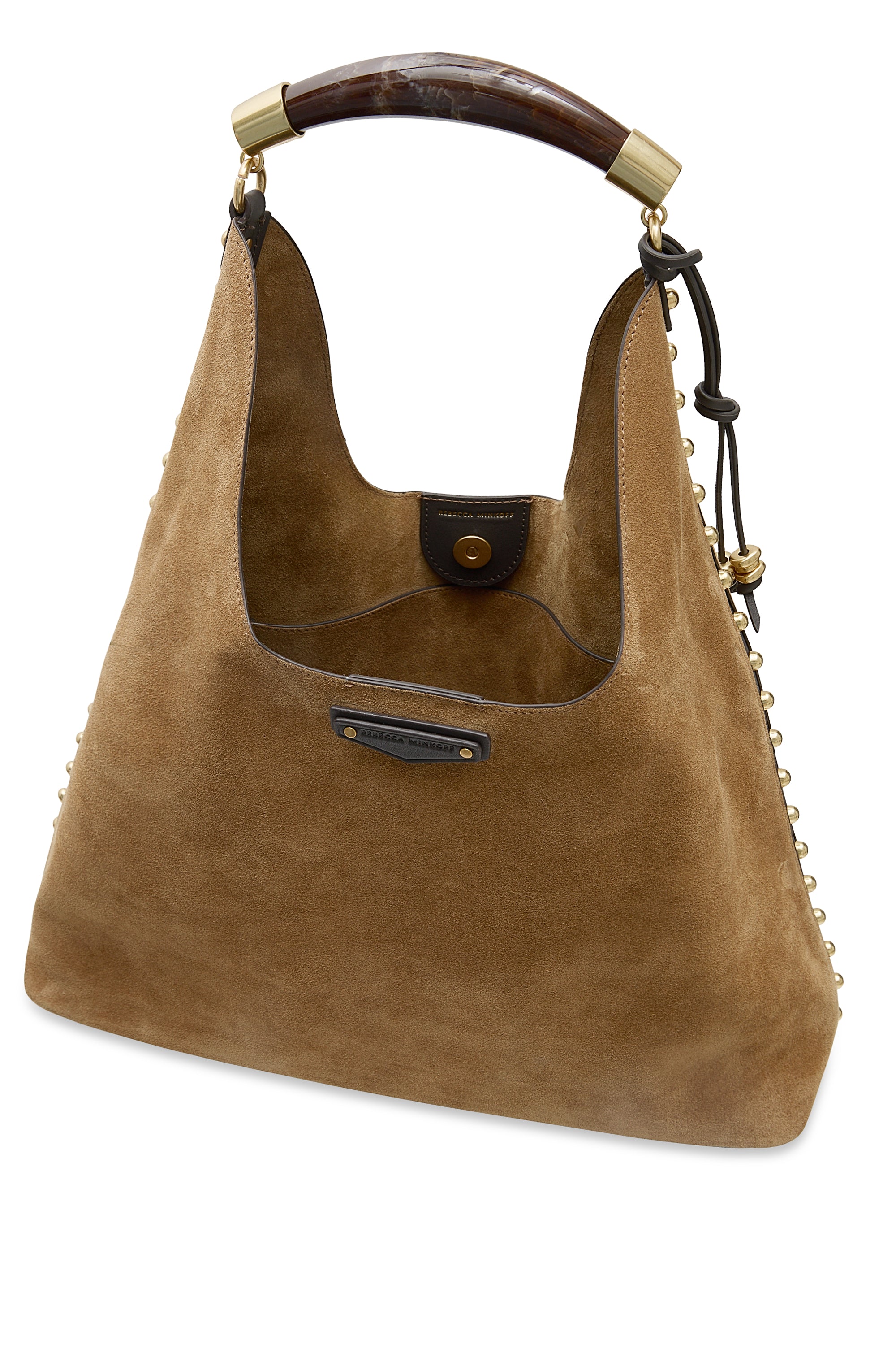 Rebecca Minkoff Nolita Hobo Suede Shoulder Bag with Studded Trim, Chestnut/Fondant