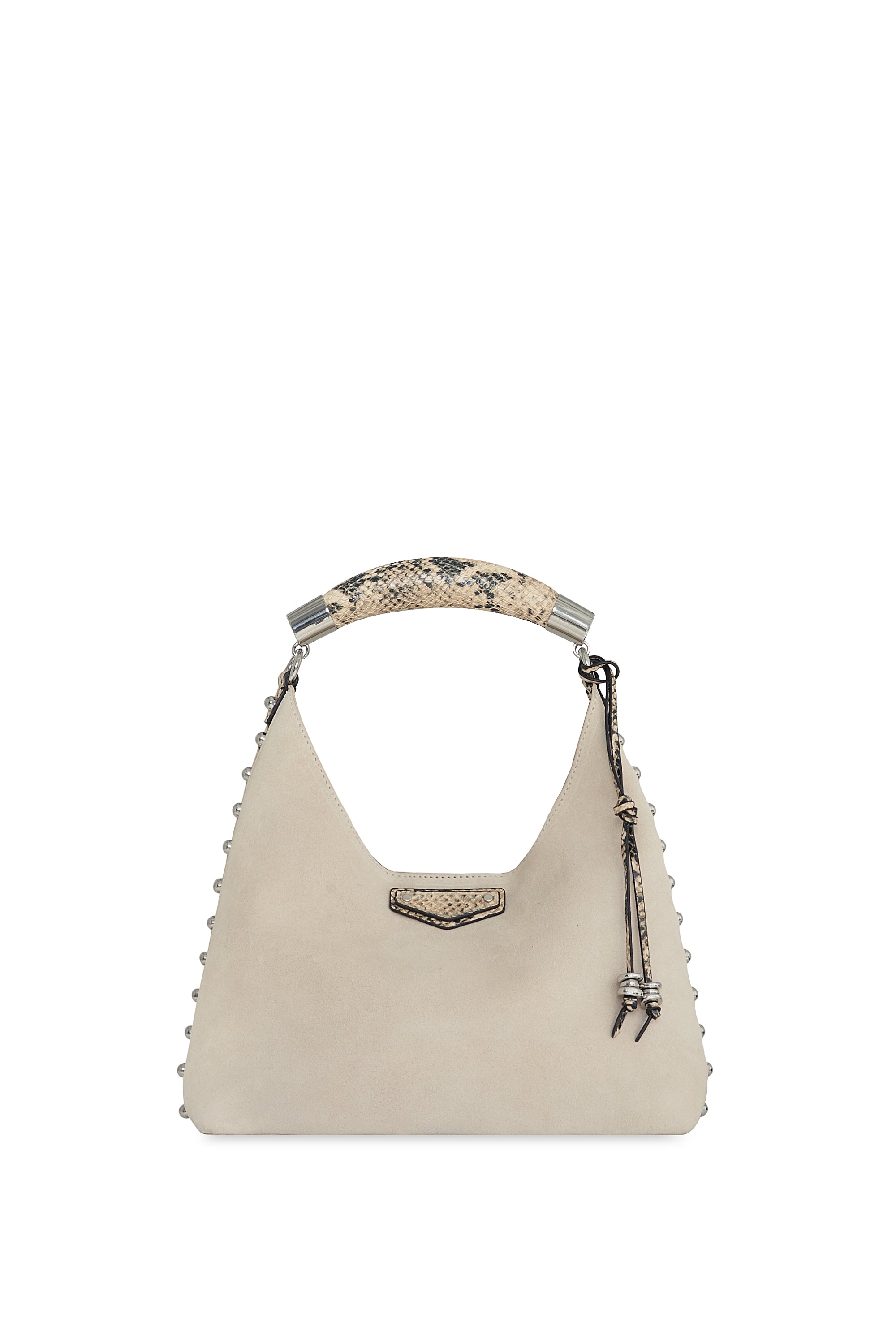 Rebecca Minkoff Nolita Top Handle Suede Bag with Snake Print Handle, Ivory