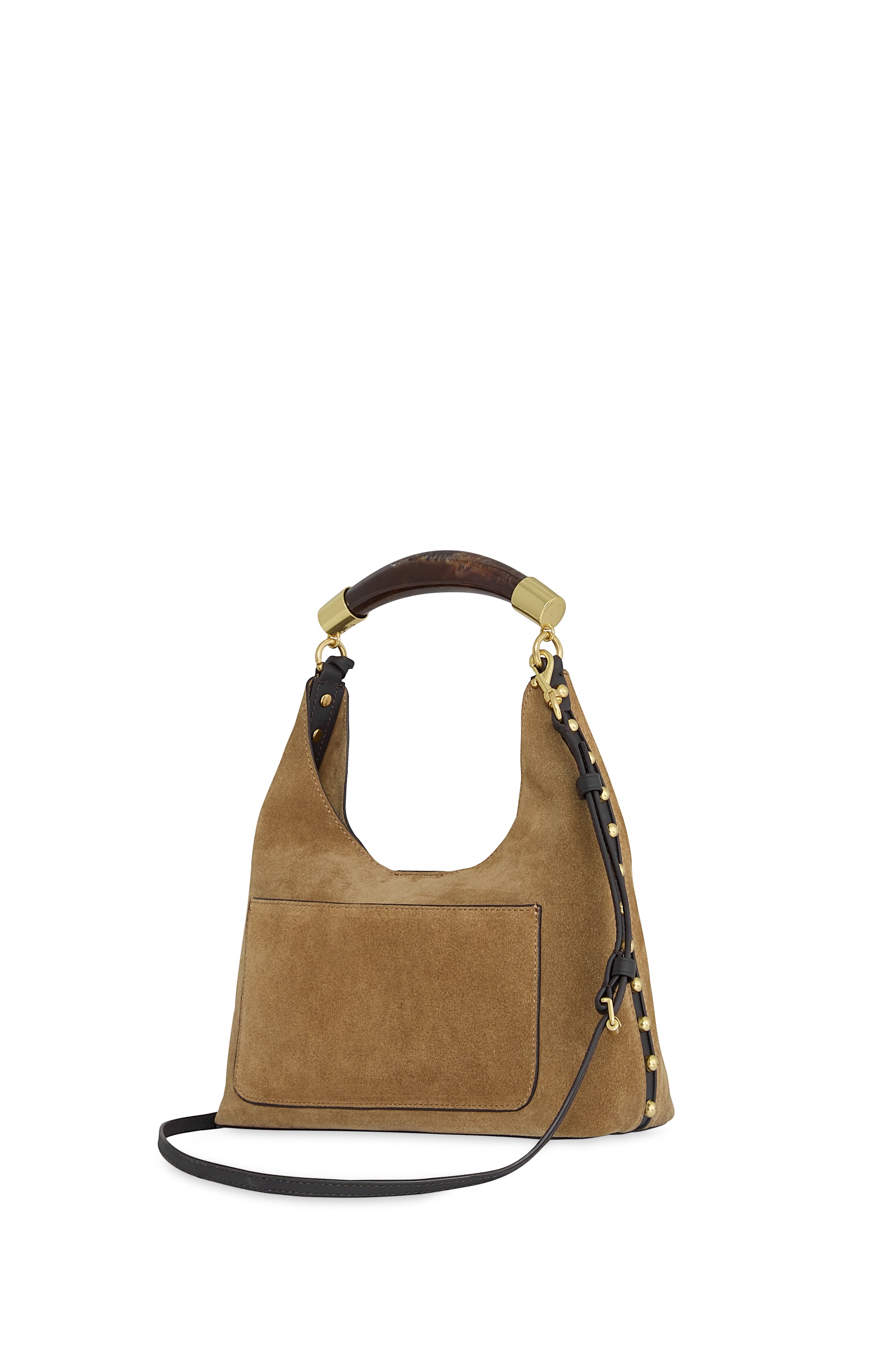 Rebecca Minkoff Nolita Top Handle Suede Bag with Studded Trim – Chestnut/Fondant