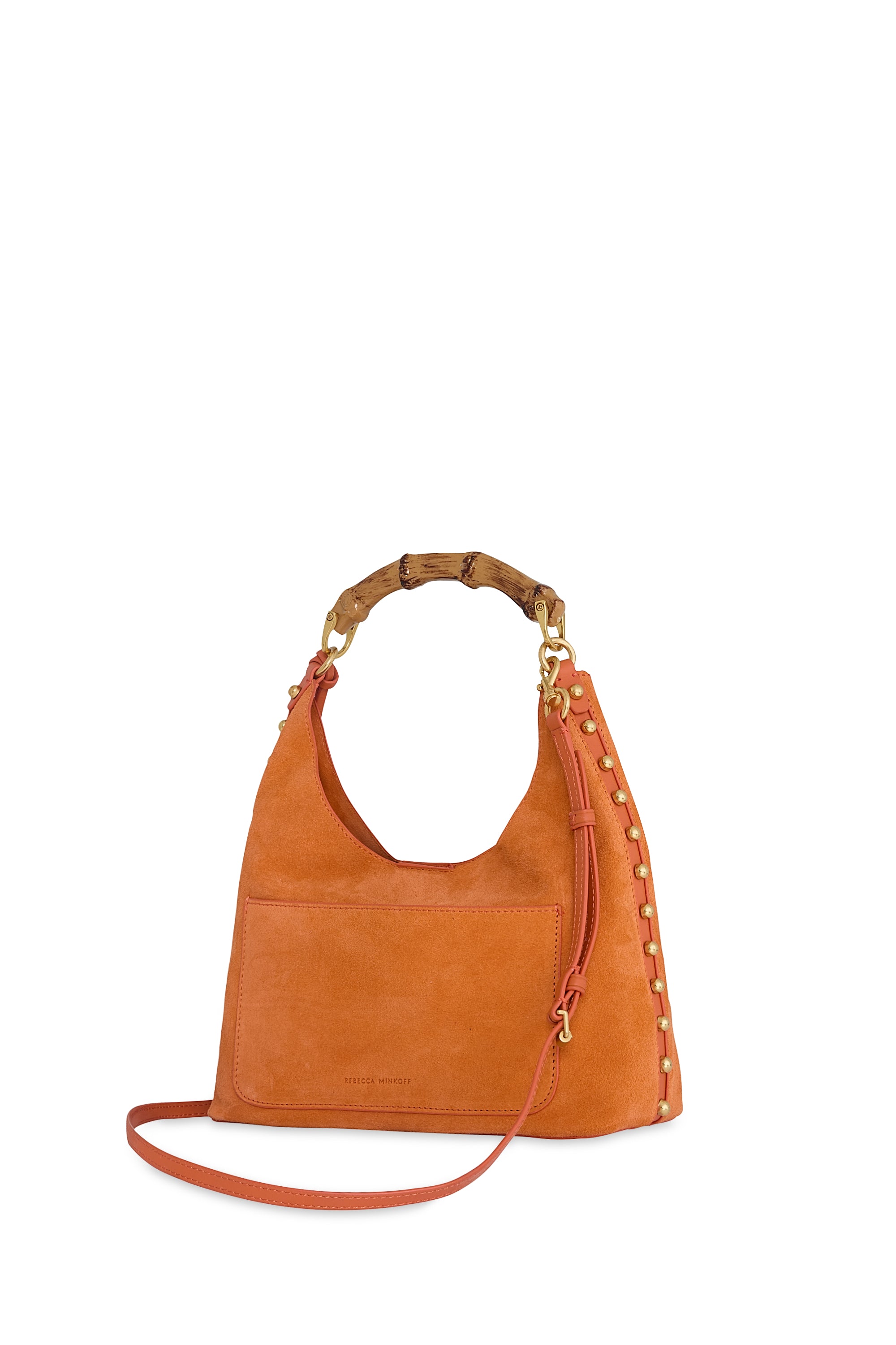 Rebecca Minkoff Nolita Top Handle Suede Bag with Bamboo Handle and Tassel Charm