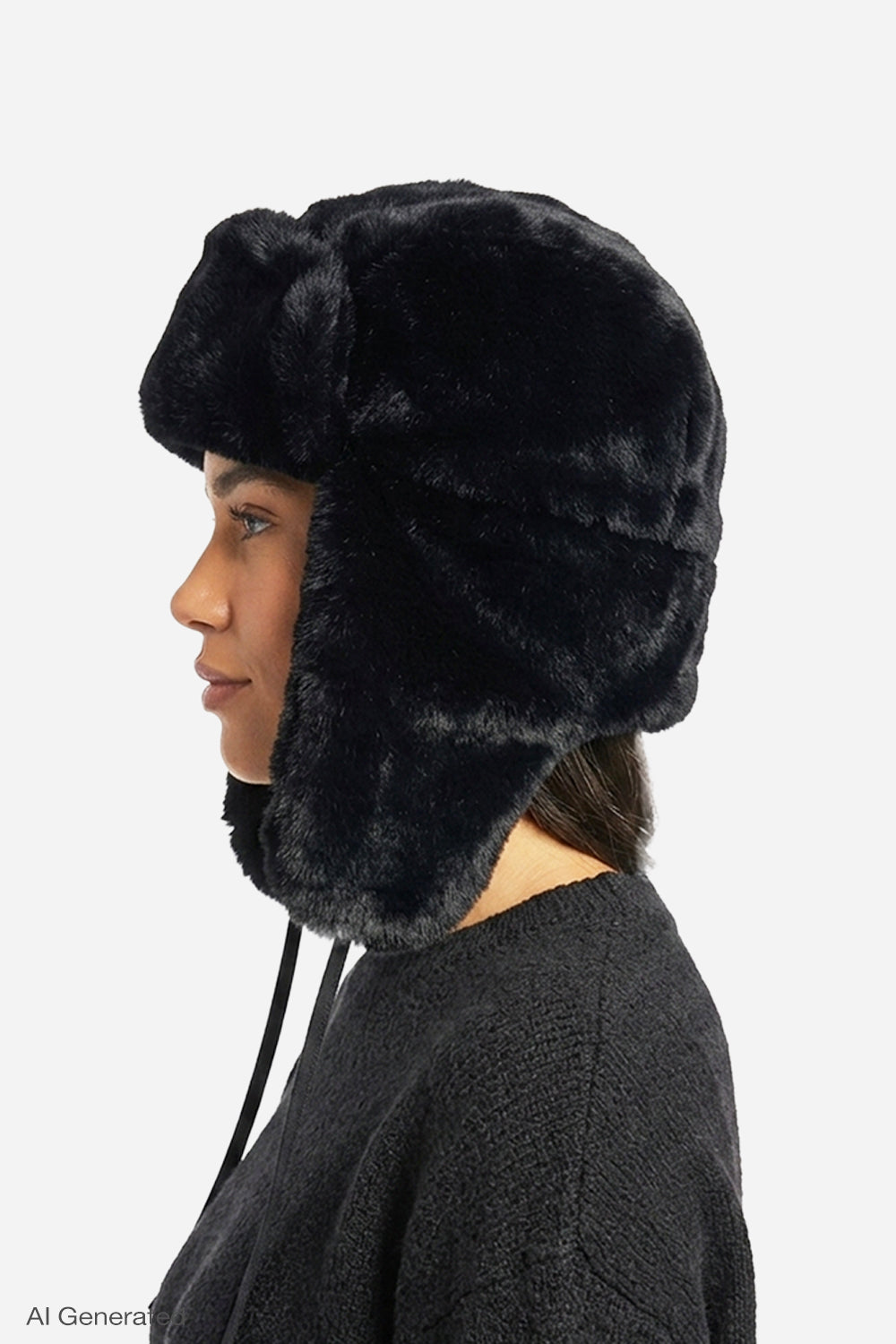 Rebecca Minkoff Faux Fur Trapper Hat with Polyurethane Ties Black