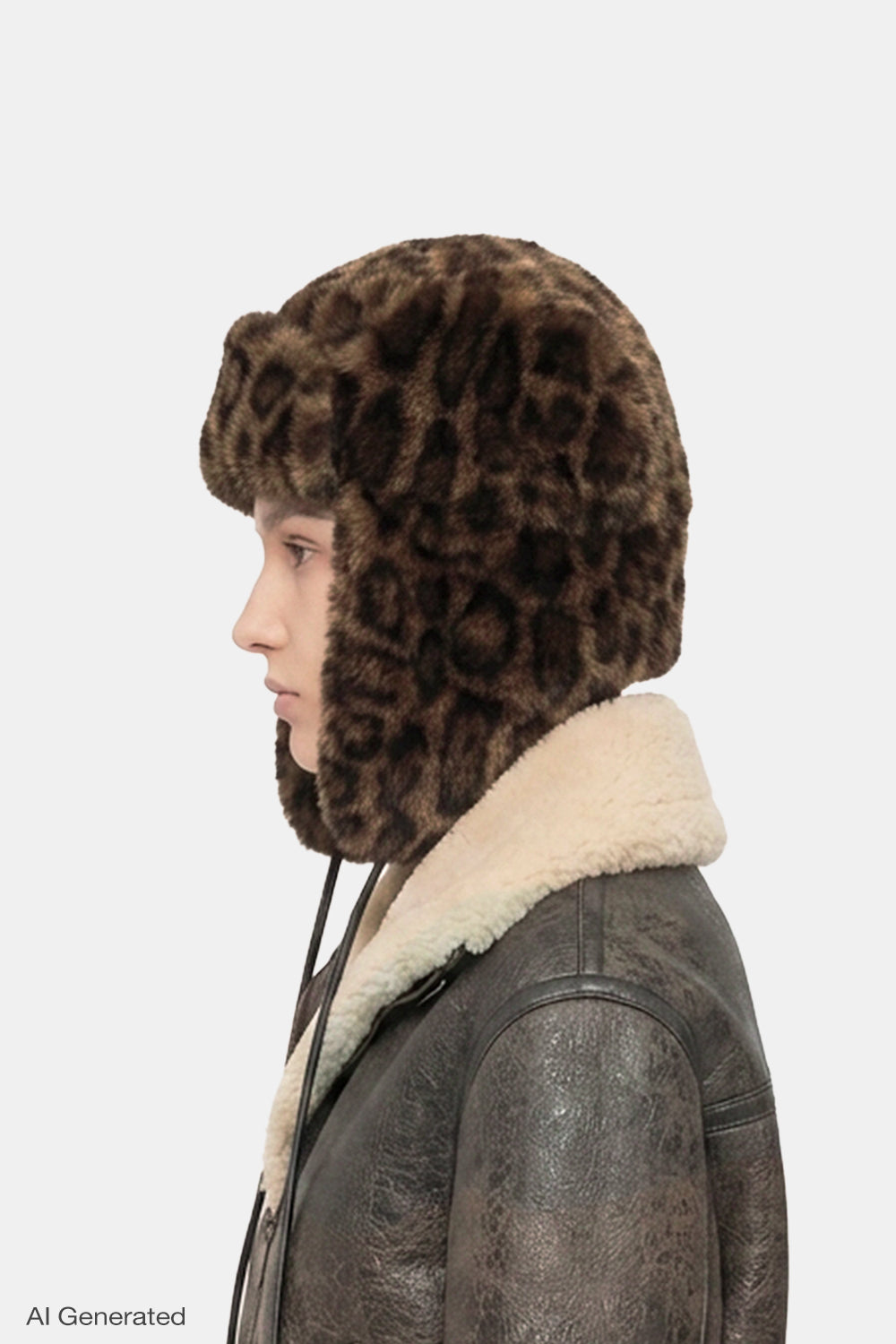 Rebecca Minkoff Faux Fur Trapper Hat with Polyurethane Ties Leopard