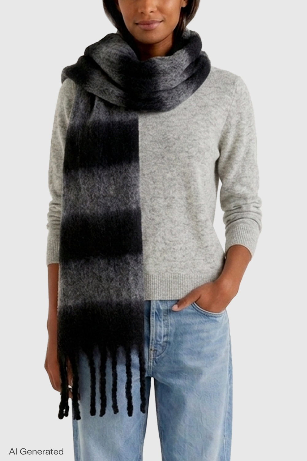 Rebecca Minkoff Brushed Acrylic Striped Blanket Scarf with Fringe