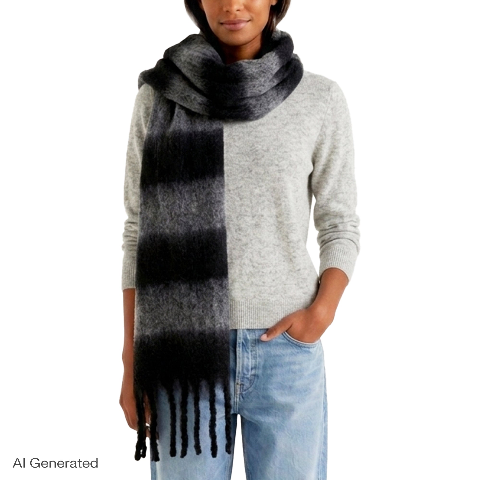 Rebecca Minkoff Brushed Acrylic Striped Blanket Scarf with Fringe