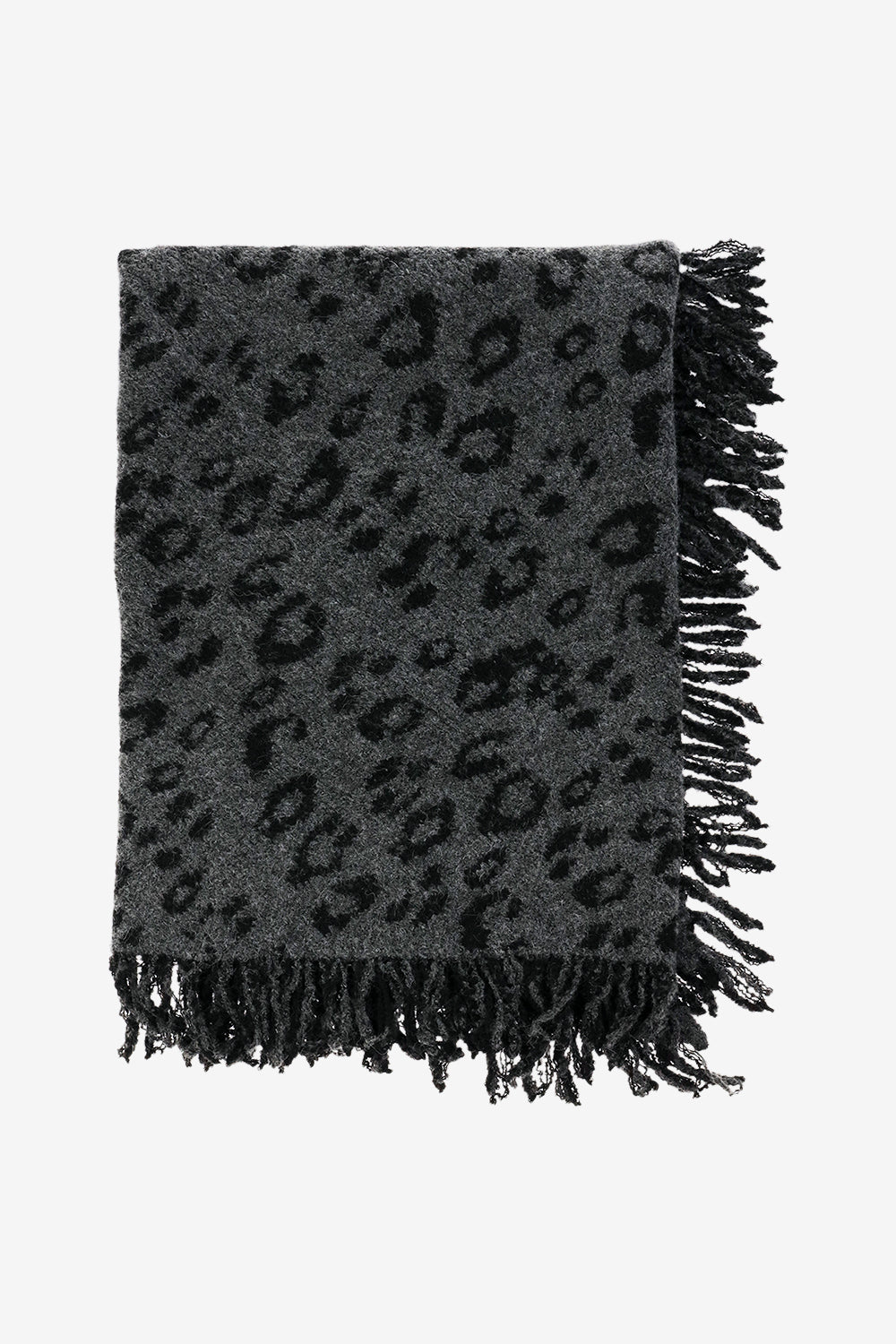 Rebecca Minkoff Jacquard Knit Leopard Triangle Scarf with Fringe