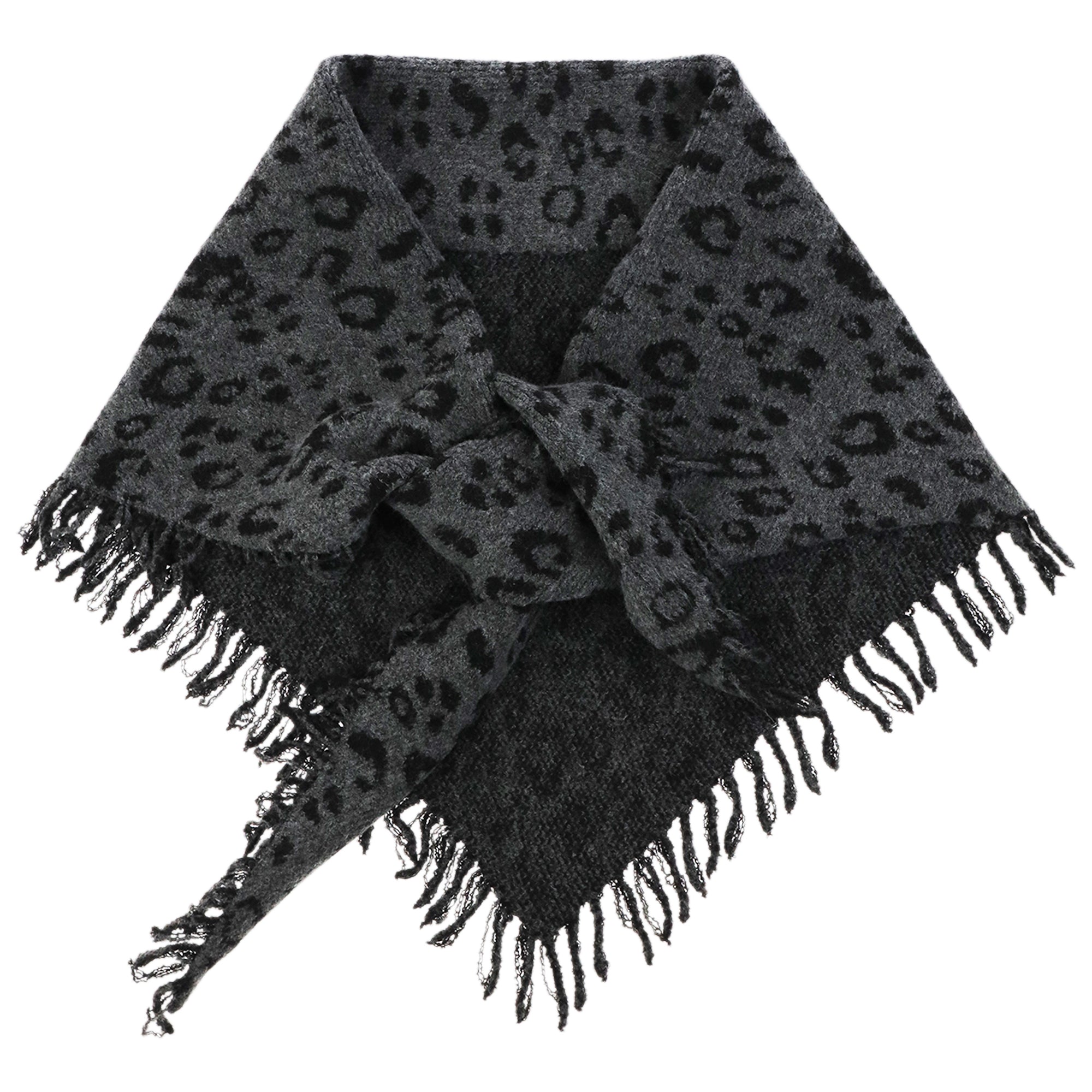Rebecca Minkoff Jacquard Knit Leopard Triangle Scarf with Fringe