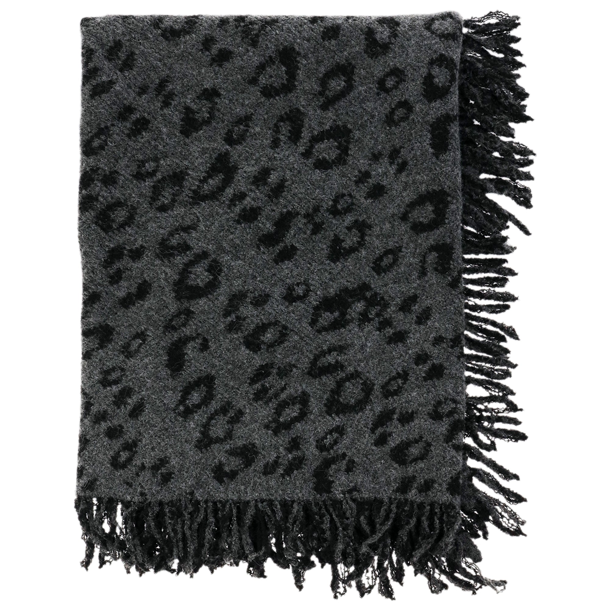 Rebecca Minkoff Jacquard Knit Leopard Triangle Scarf with Fringe