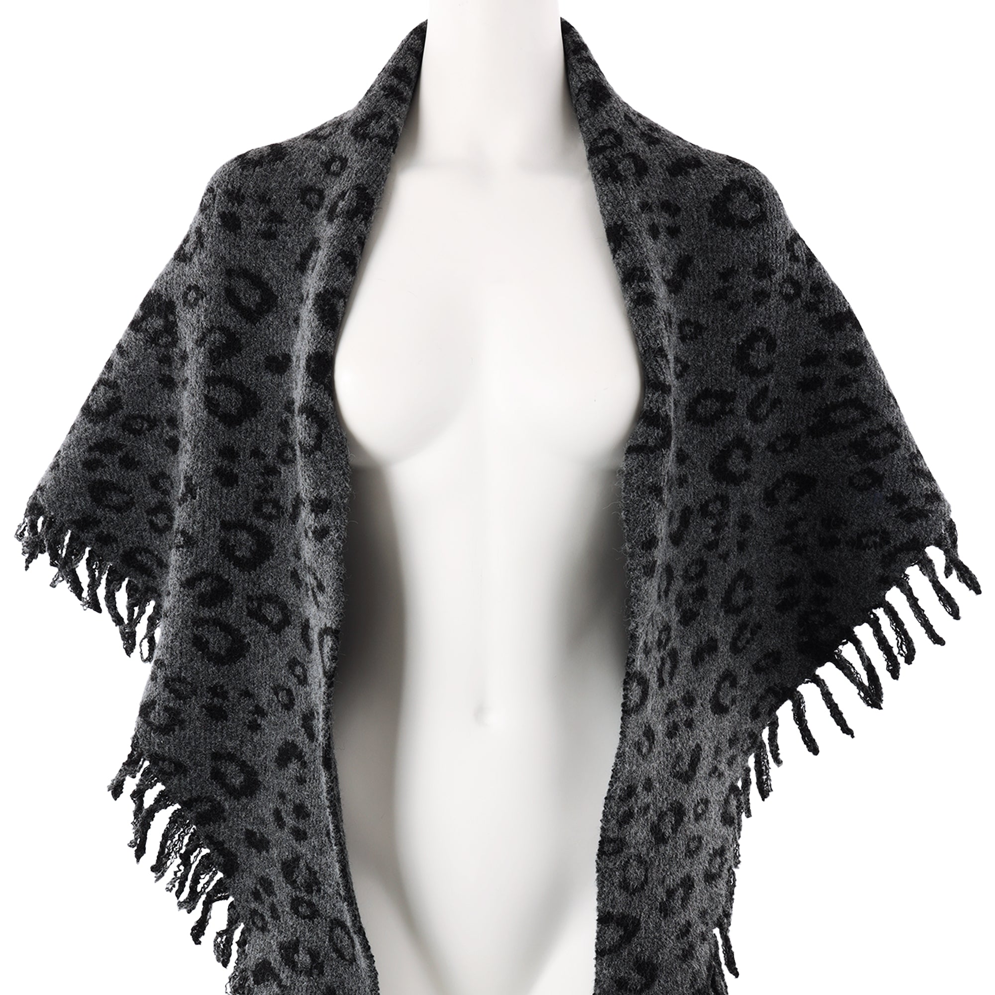 Rebecca Minkoff Jacquard Knit Leopard Triangle Scarf with Fringe