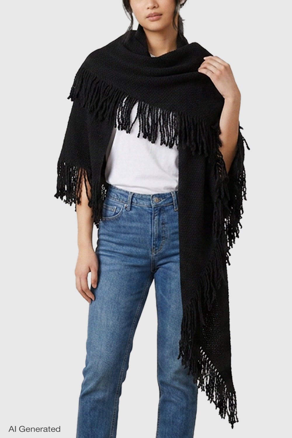 Rebecca Minkoff Knitted Triangle Scarf Wrap with Fringe