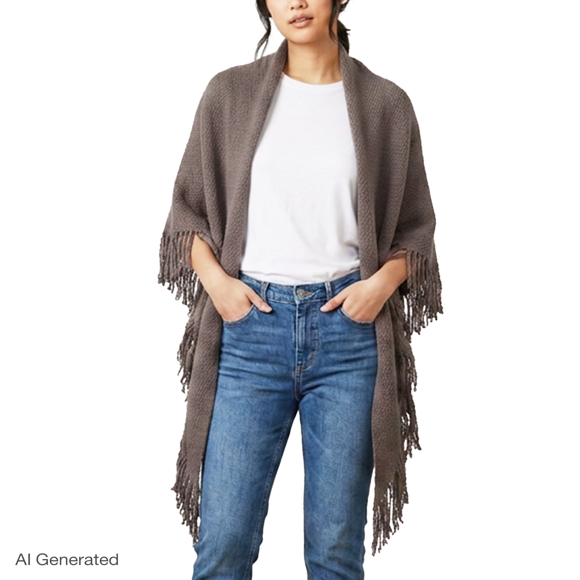 Rebecca Minkoff Knitted Triangle Scarf Wrap with Fringe