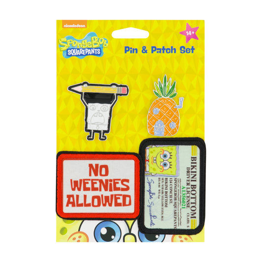 Spongebob Squarepants 4-Piece Pin and Patch Set, Embroidered Applique for Clothes, Dress, Hats, Jeans, Multi