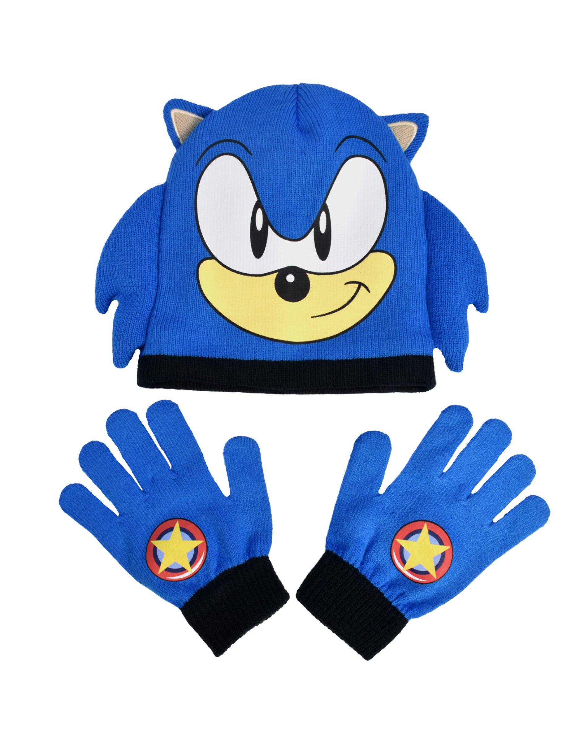 Concept One Sonic The Hedgehog Beanie Hat and Glove Set, Kids Knitted Winter Hat and Gloves