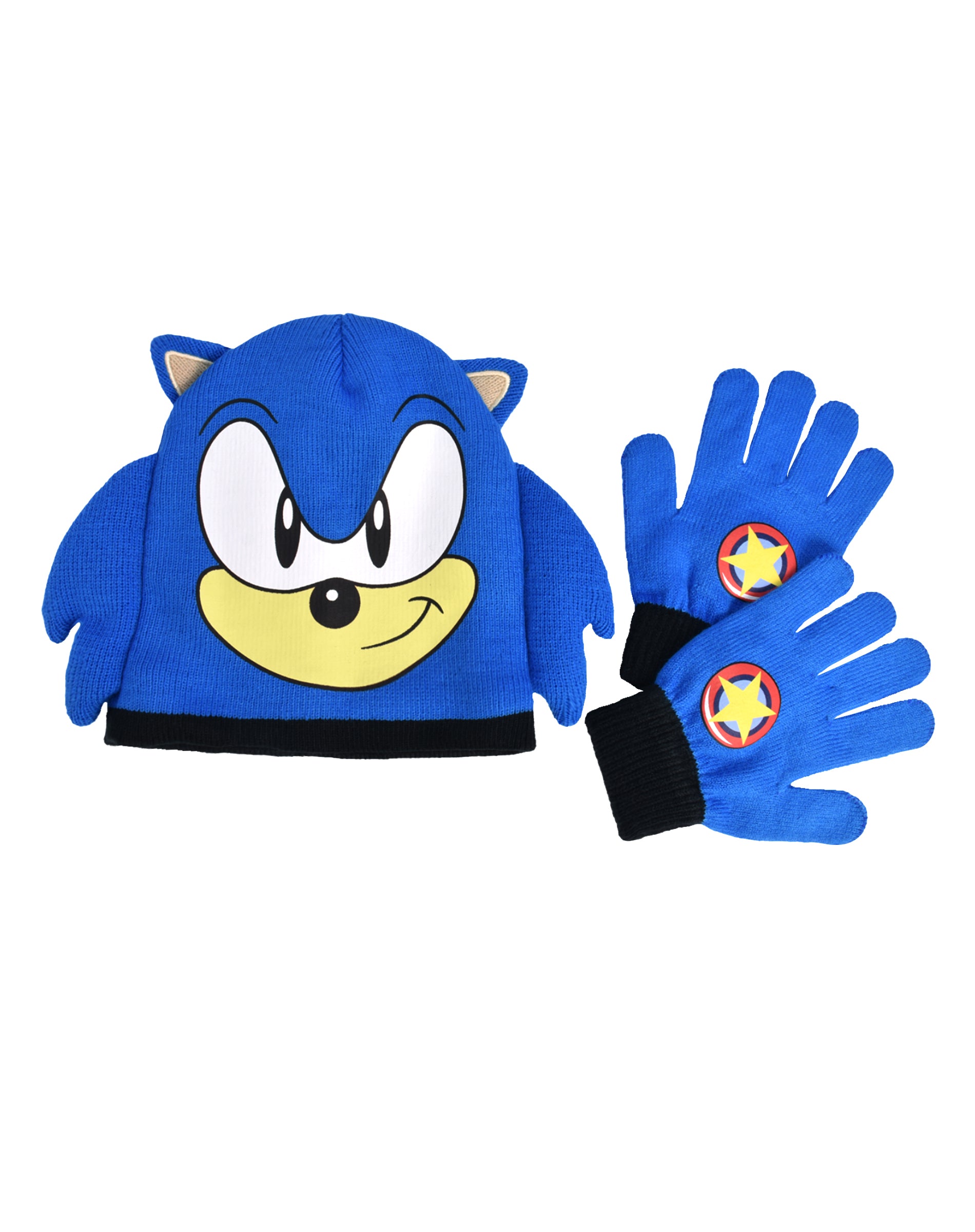 Concept One Sonic The Hedgehog Beanie Hat and Glove Set, Kids Knitted Winter Hat and Gloves