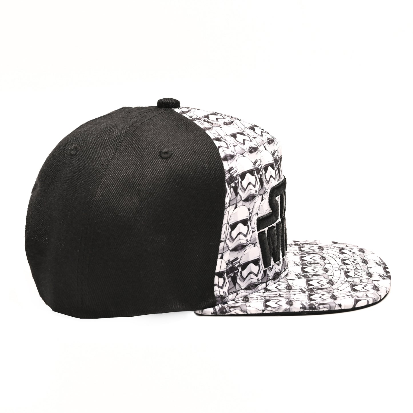 Disney mens Star Wars Embroidered Logo and Stormtrooper All Over Adjustable Snapback Baseball Hat with Flat Brim Black White One Size, Black, One Size US