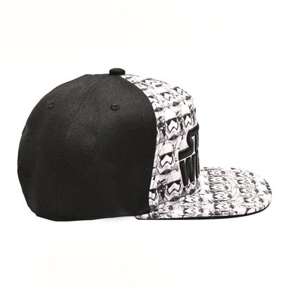 Disney mens Star Wars Embroidered Logo and Stormtrooper All Over Adjustable Snapback Baseball Hat with Flat Brim Black White One Size, Black, One Size US