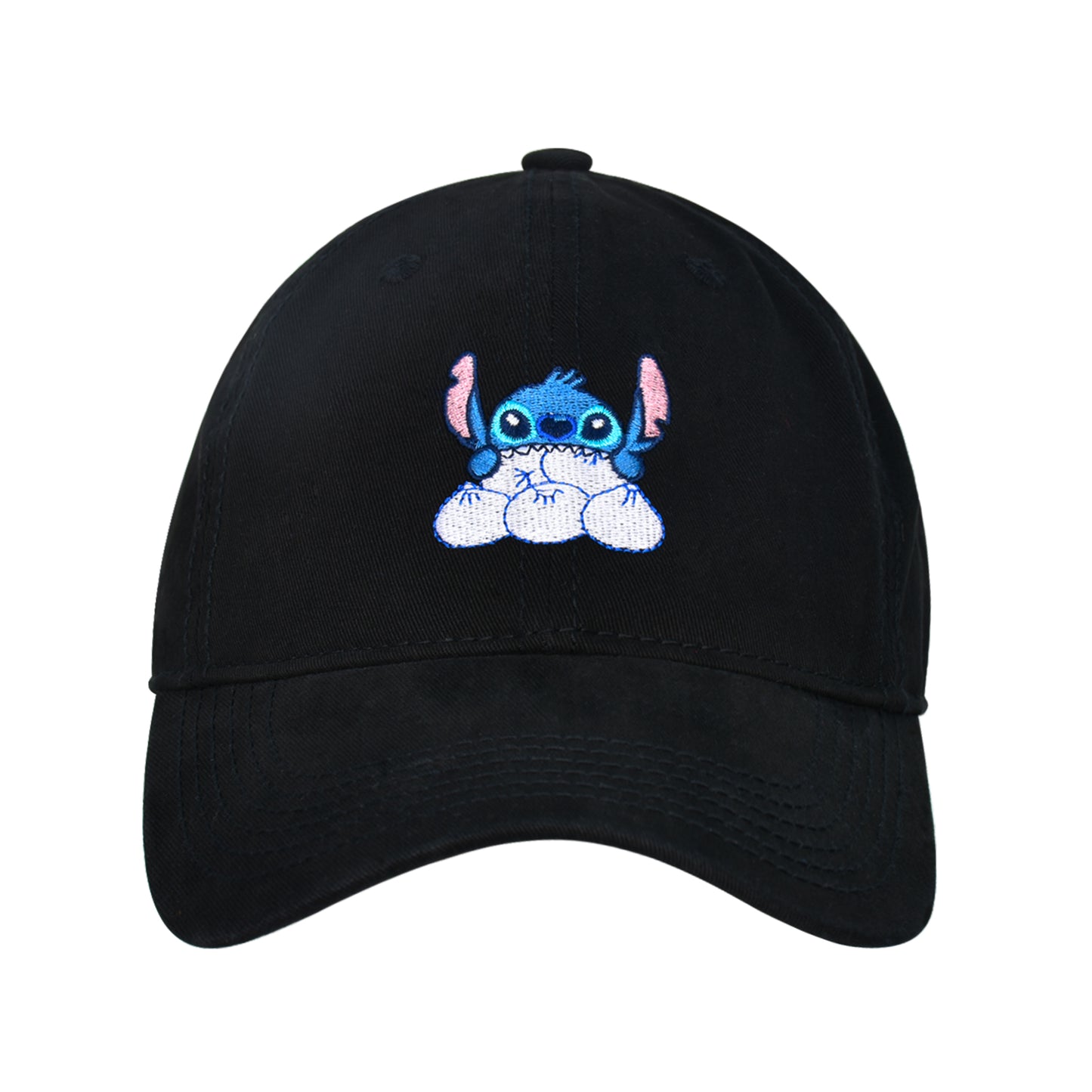 Disney Stitch Eating Dumplings Washed Dad Cap,Black