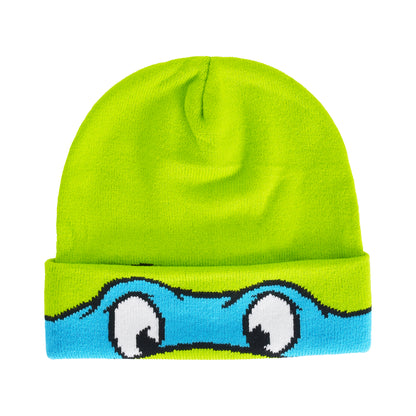 Teenage Mutant Ninja Turtles Beanie Hat, TMNT Leonardo Kids Roll Down Cuff Winter Knit Cap, Green, One Size