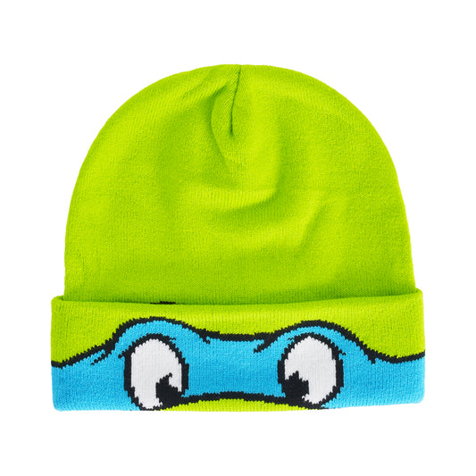 Teenage Mutant Ninja Turtles Beanie Hat, TMNT Leonardo Kids Roll Down Cuff Winter Knit Cap, Green, One Size