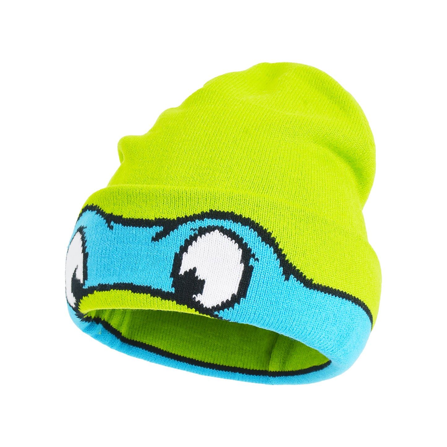 Teenage Mutant Ninja Turtles Beanie Hat, TMNT Leonardo Kids Roll Down Cuff Winter Knit Cap, Green, One Size