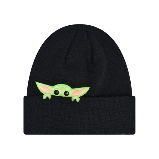 STAR WARS The Mandalorian Grogu Peek-A-Boo Knitted Cuffed Beanie, Black, One Size
