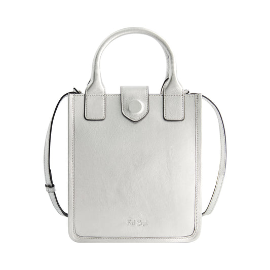 Fred Segal SMALL SMOOTH LEATHER VERTICAL TOTE, silver