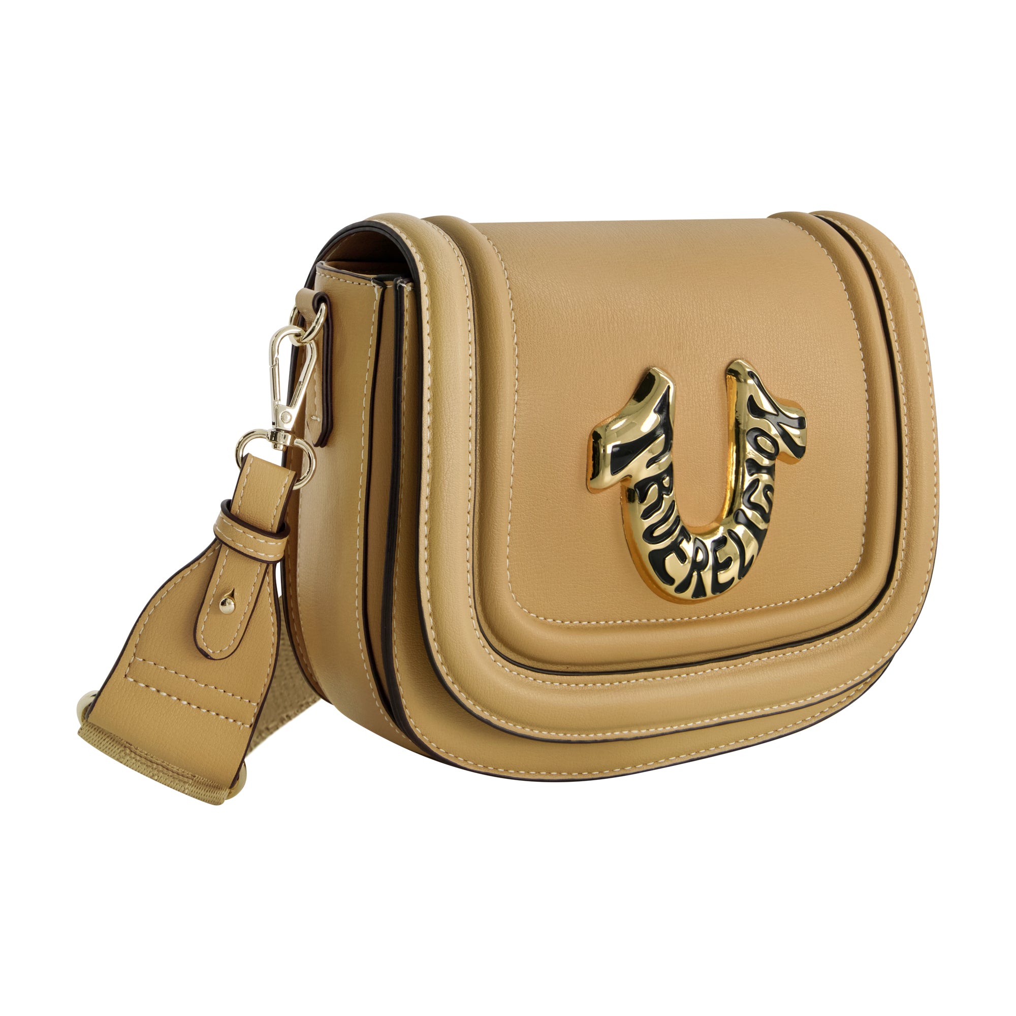 True Religion Women's Crossbody Bag with Branded Logo Detail, CAMEL