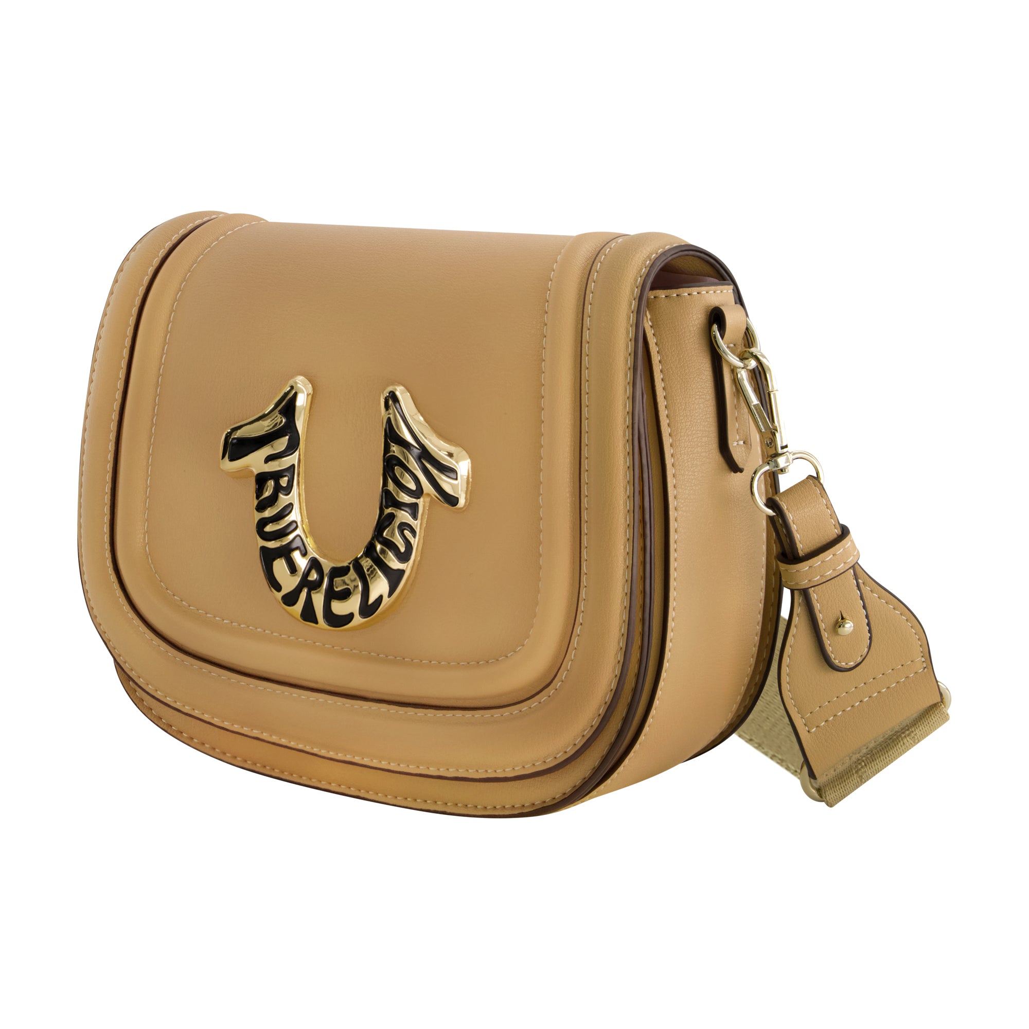 True Religion Women's Crossbody Bag with Branded Logo Detail, CAMEL