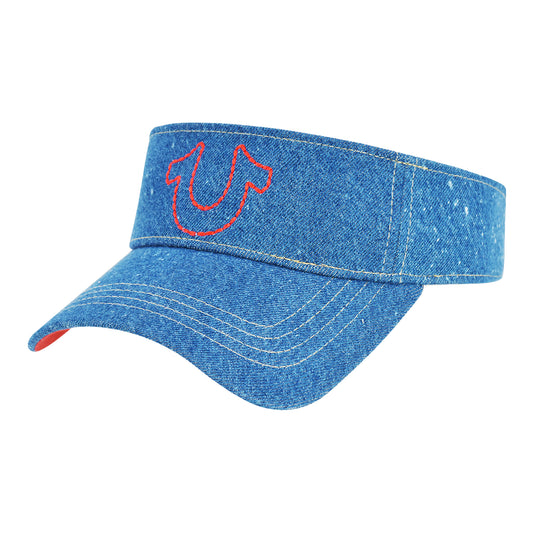 True Religion Hat, Cotton Denim Sun Visor Cap with Horseshoe Logo