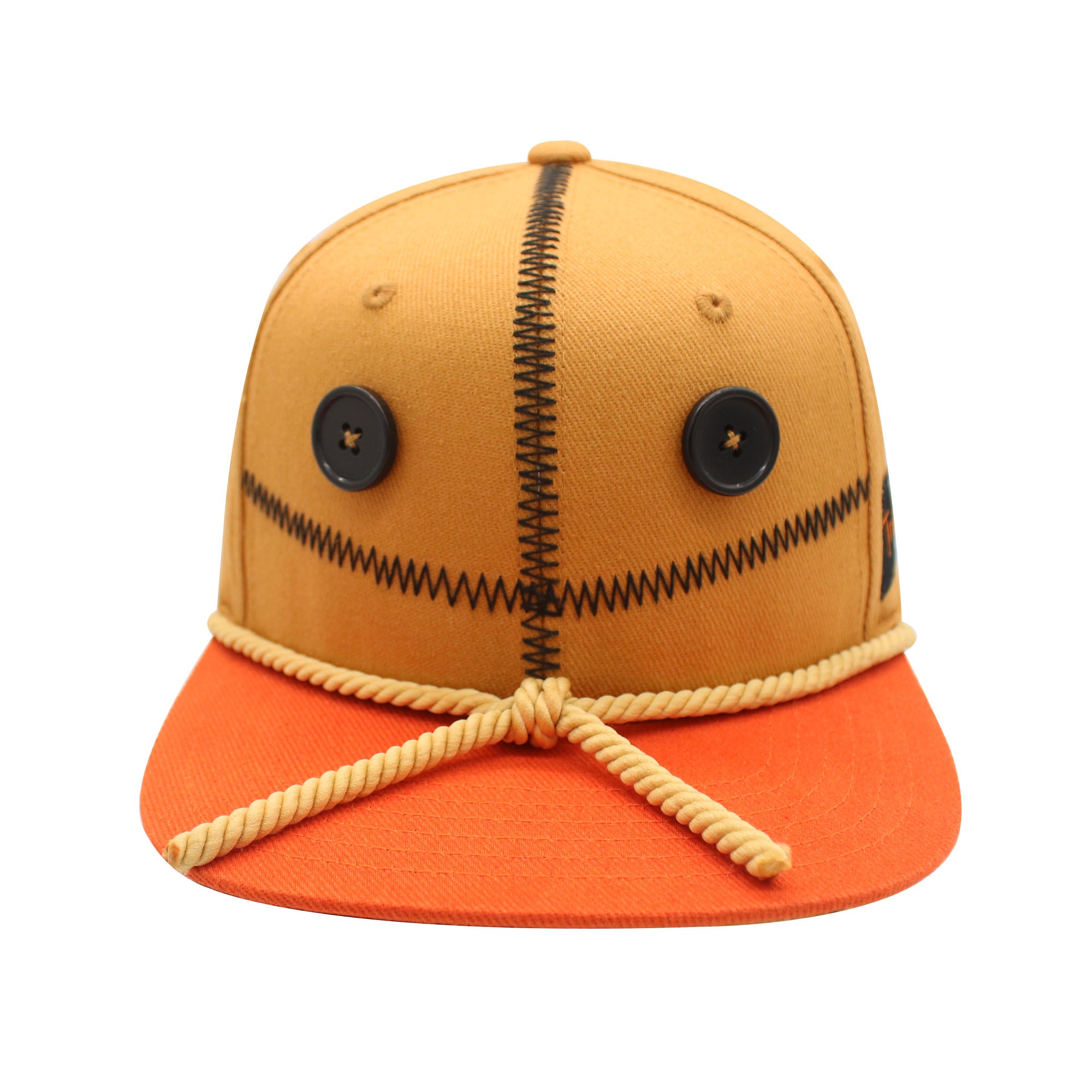 Trick 'R Treat Sam Face, Adjustable Snapback Hat with Flat Brim, Brown
