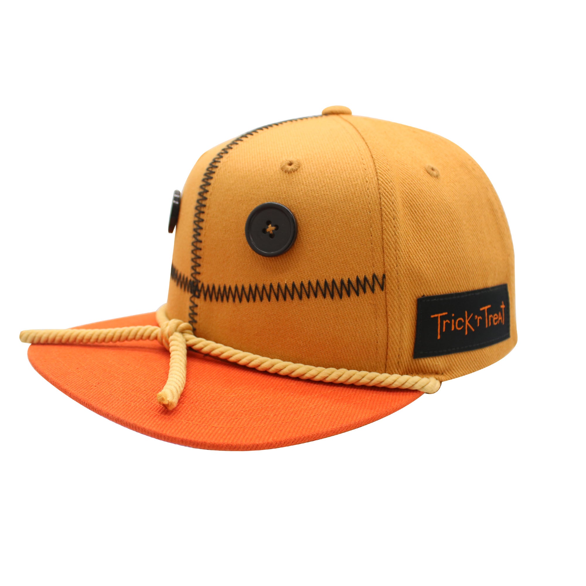 Trick 'R Treat Sam Face, Adjustable Snapback Hat with Flat Brim, Brown