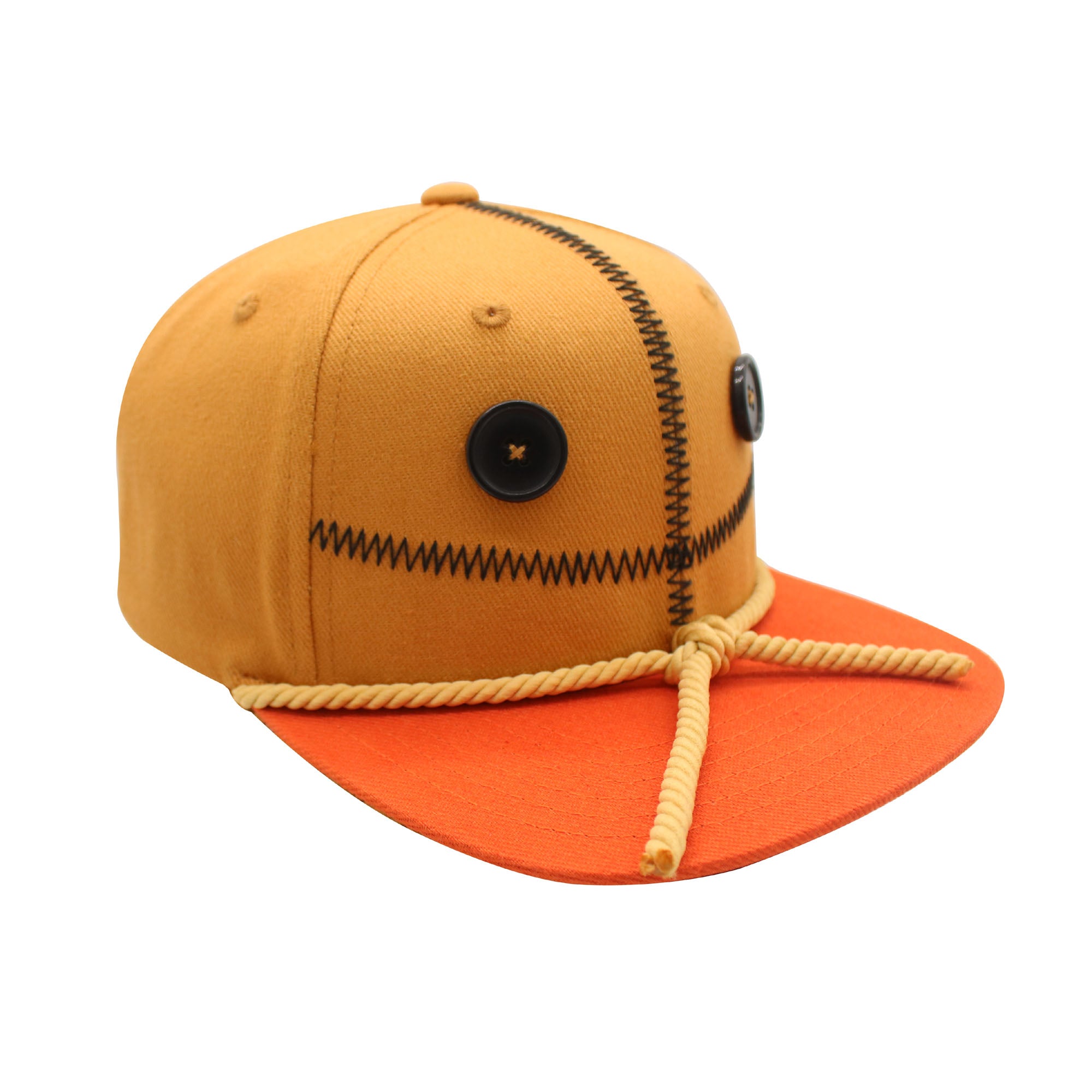Trick 'R Treat Sam Face, Adjustable Snapback Hat with Flat Brim, Brown
