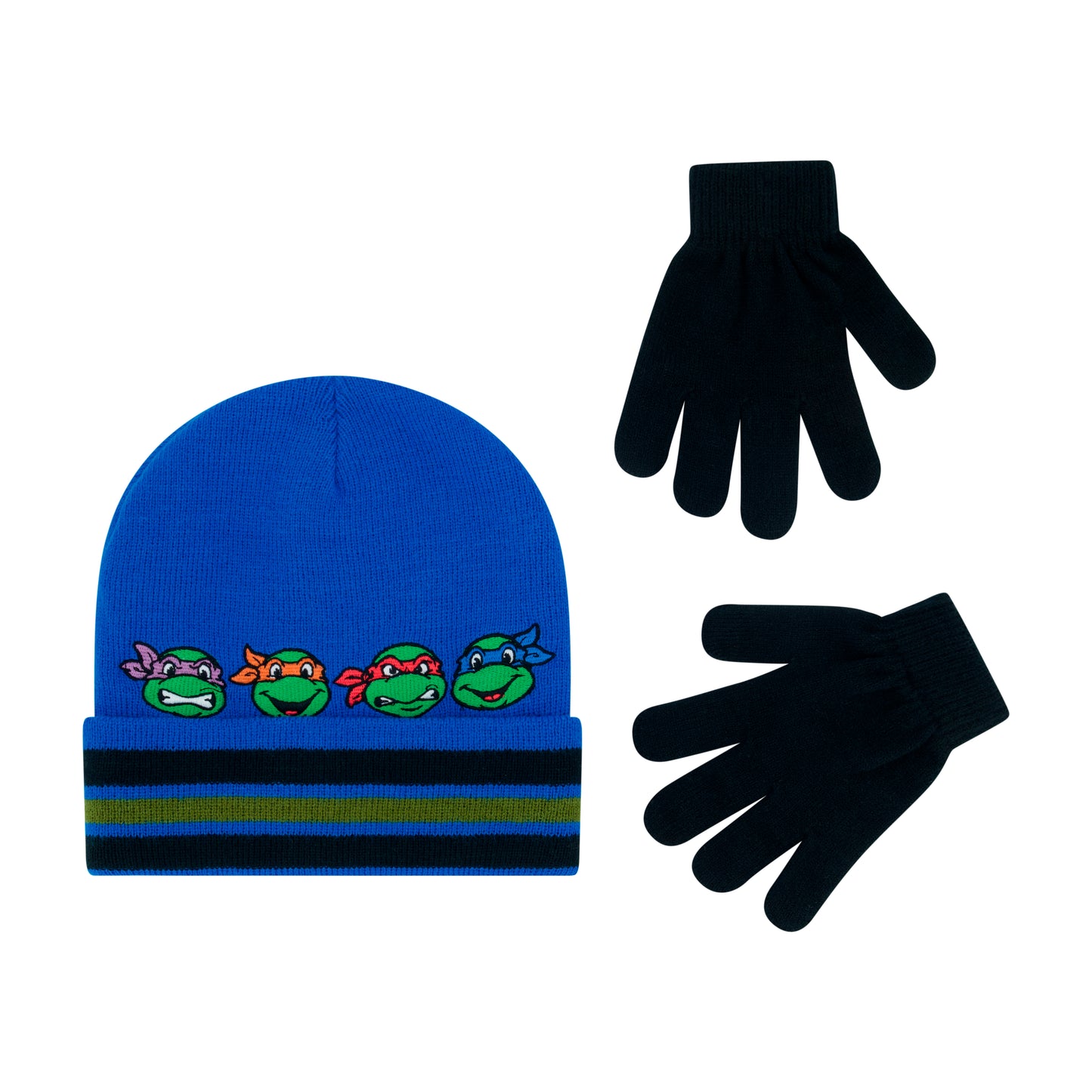 Concept One boys Teenage Mutant Ninja Turtles Beanie Hat and Gloves Set, Tmnt Kids Cuff Winter Knit Cap and MittensBeanie Hat