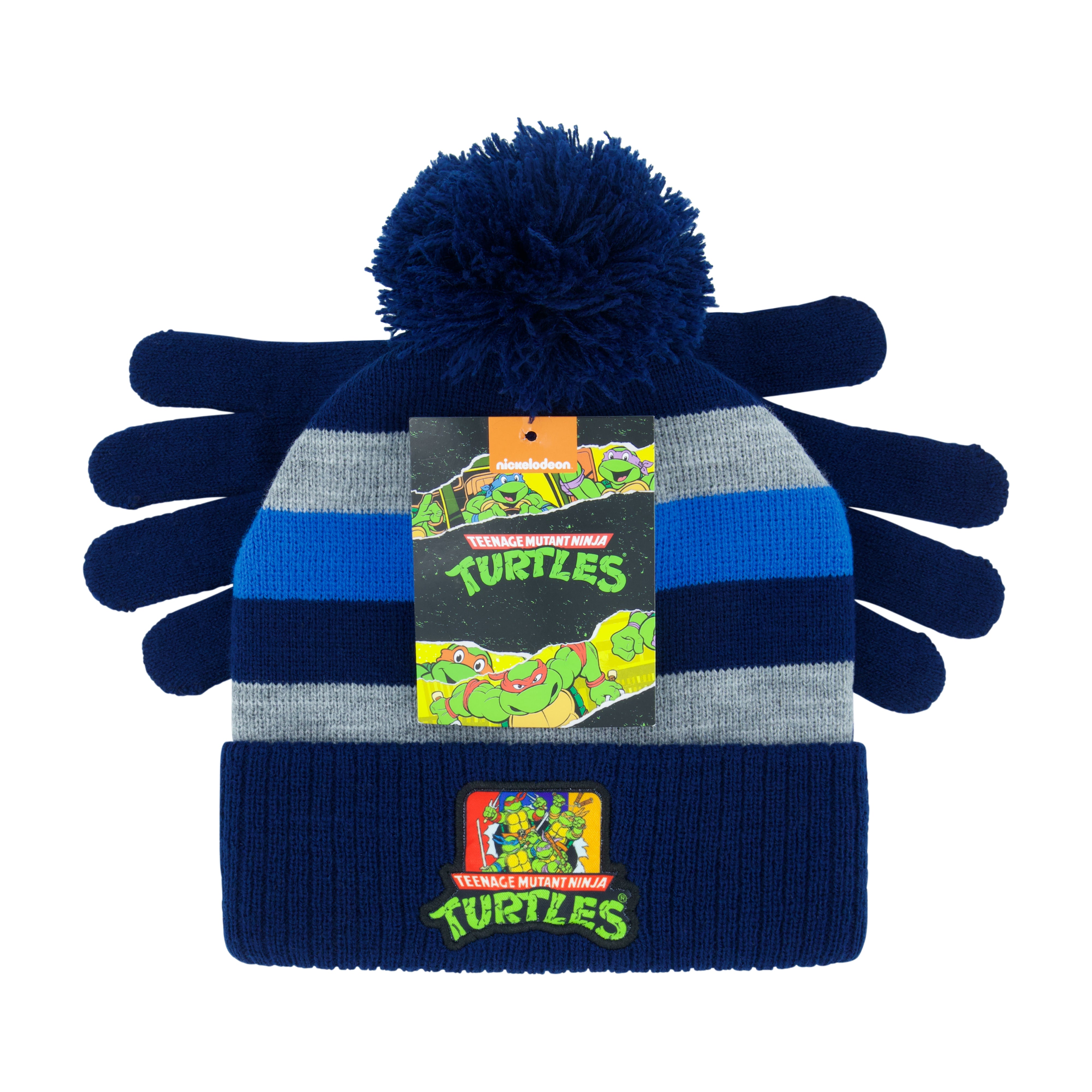 Concept One boys Teenage Mutant Ninja Turtles Beanie Hat and Gloves Set, Tmnt Kids Cuff Winter Knit Cap and Mittens