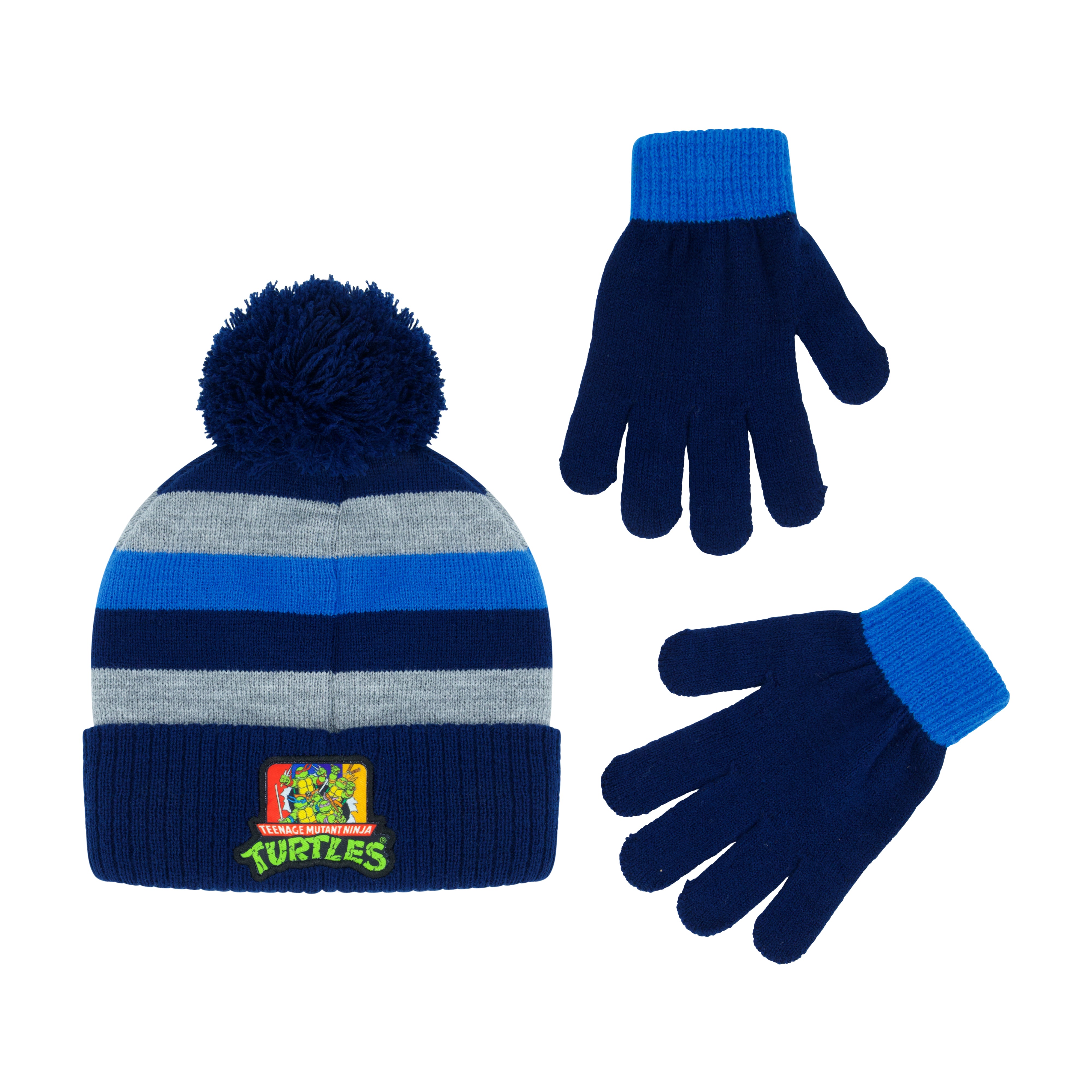 Concept One boys Teenage Mutant Ninja Turtles Beanie Hat and Gloves Set, Tmnt Kids Cuff Winter Knit Cap and Mittens