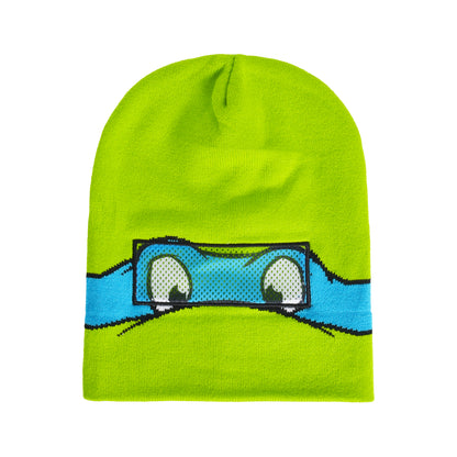 Teenage Mutant Ninja Turtles Beanie Hat, TMNT Leonardo Kids Roll Down Cuff Winter Knit Cap, Green, One Size