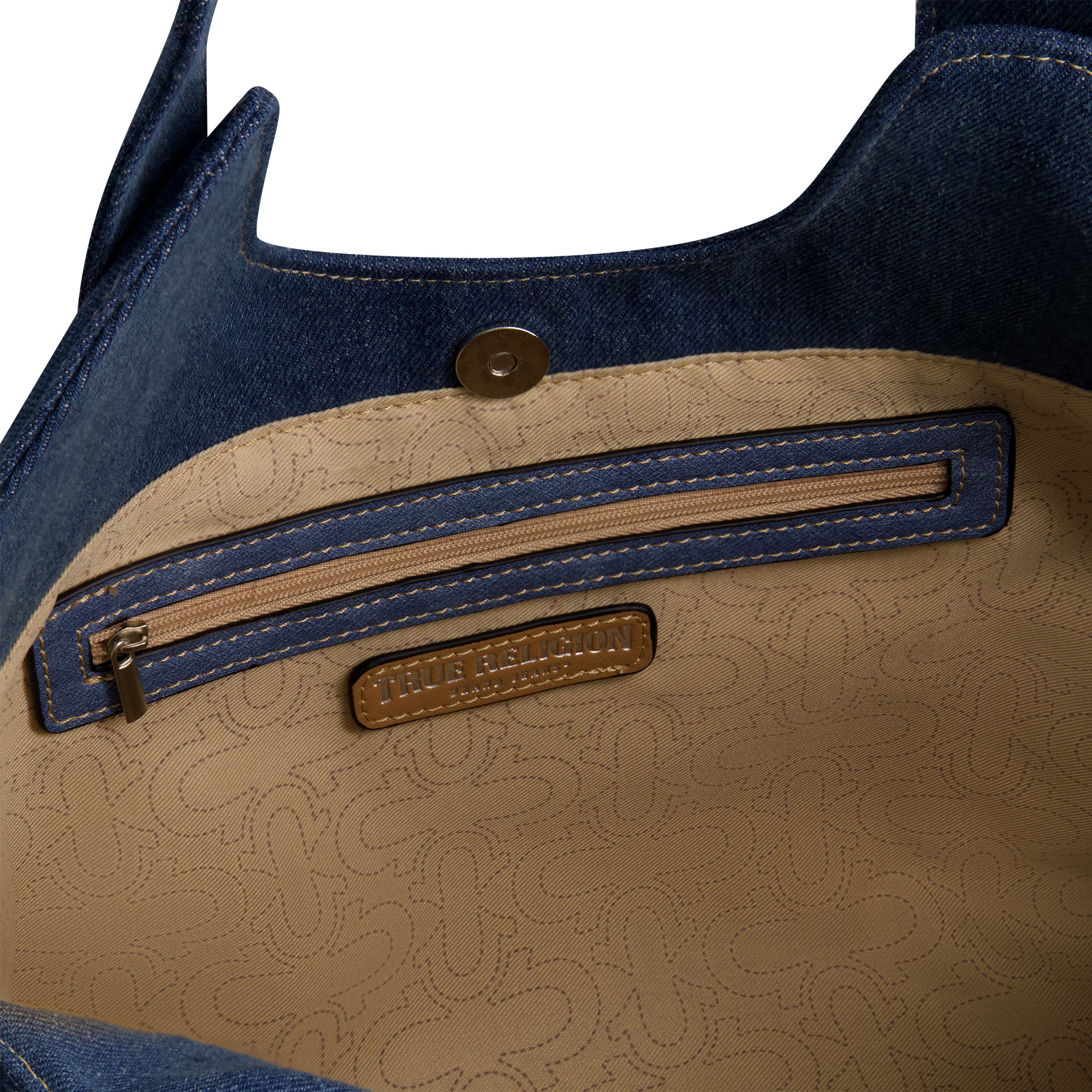 True Religion Horseshoe Stitch Denim Satchel, Medium Blu