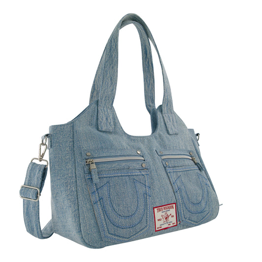 True Religion Horseshoe Stitch Denim Satchel, Denim