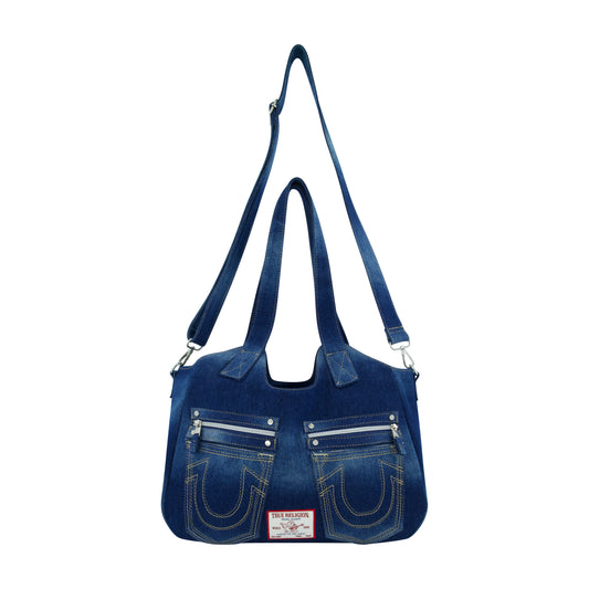 True Religion Horseshoe Stitch Dark Denim Satchel, Dark Denim