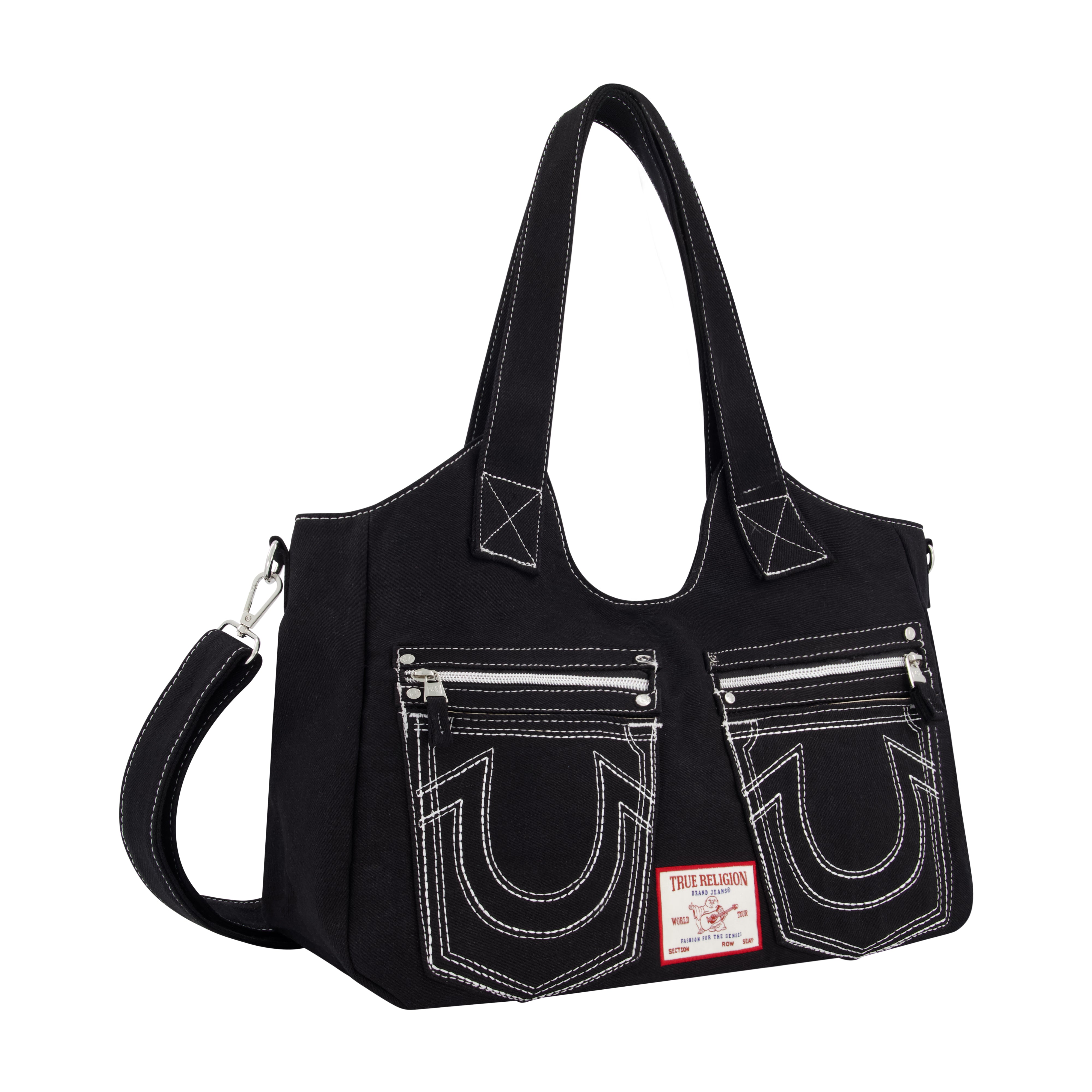 True Religion Horseshoe Stitch Black Satchel, Black