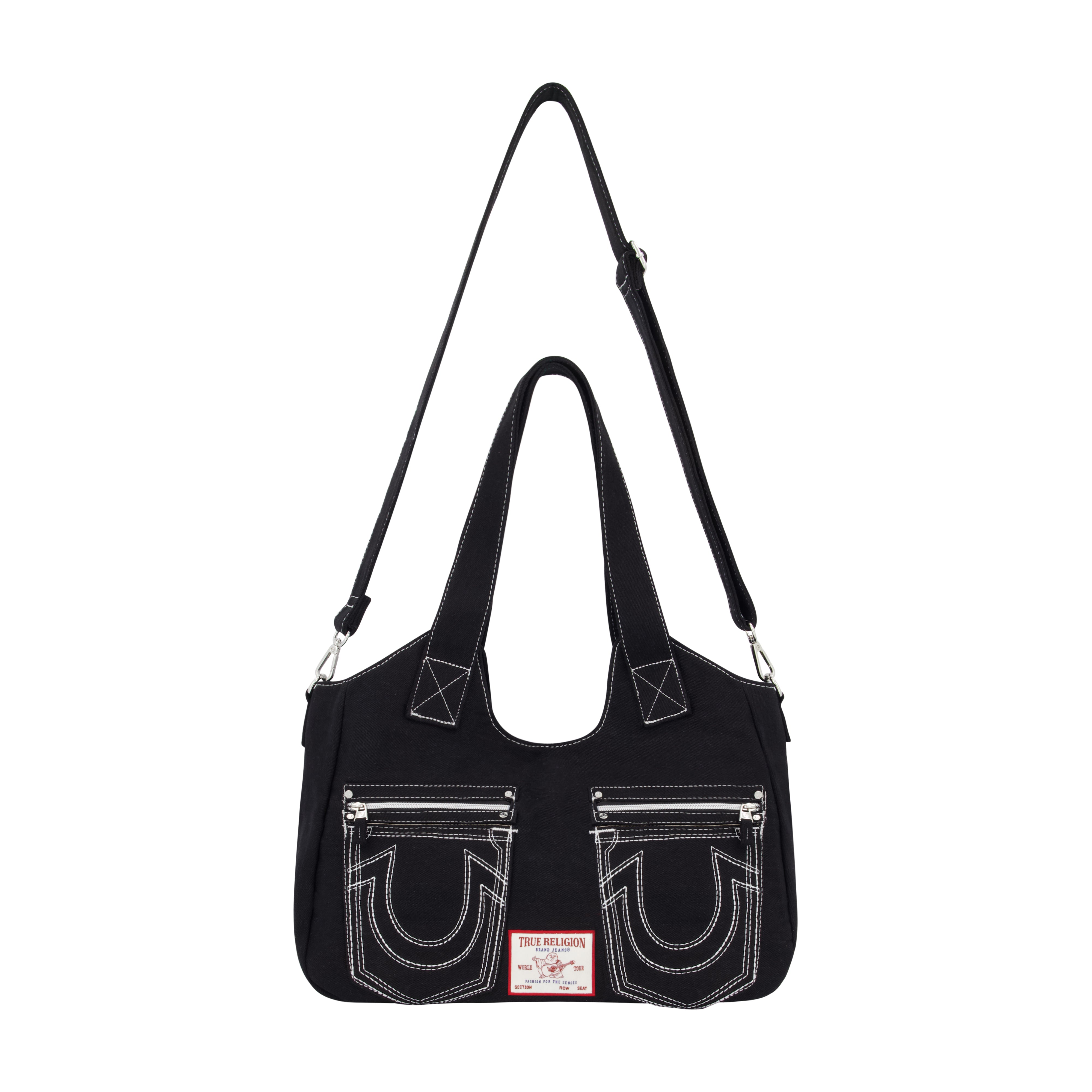 True Religion Horseshoe Stitch Black Satchel, Black