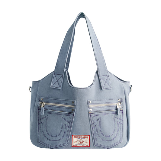 True Religion horseshoe stitch light blue satchel